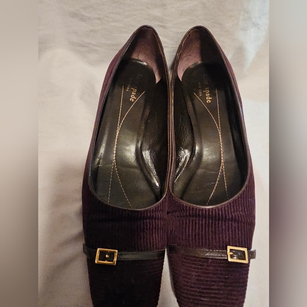 Kate Spade Purple Velvet Flats with Gold Buckles